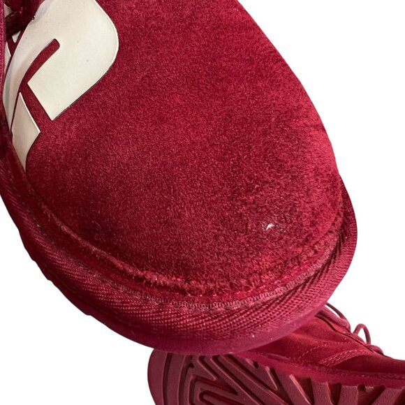 UGG Neumel Chopd boots size 9 Rich Red suede white logo lace up ankle booties - Picture 10 of 13